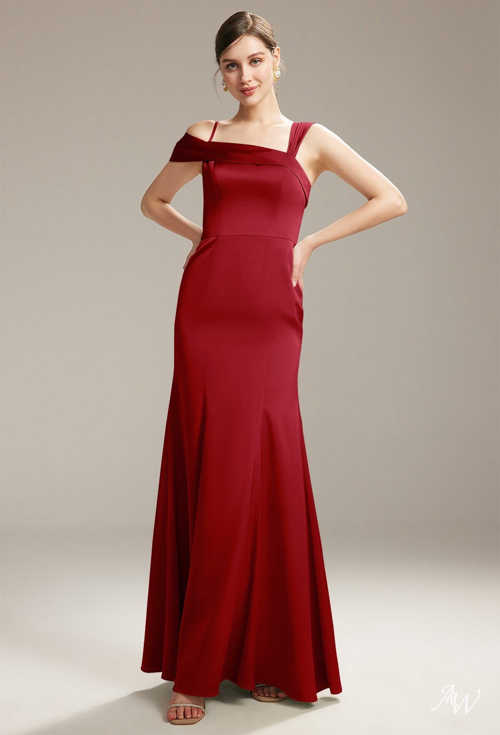 AW Poco Deep Claret Satin Charmeuse Bridesmaid Dresses image1
